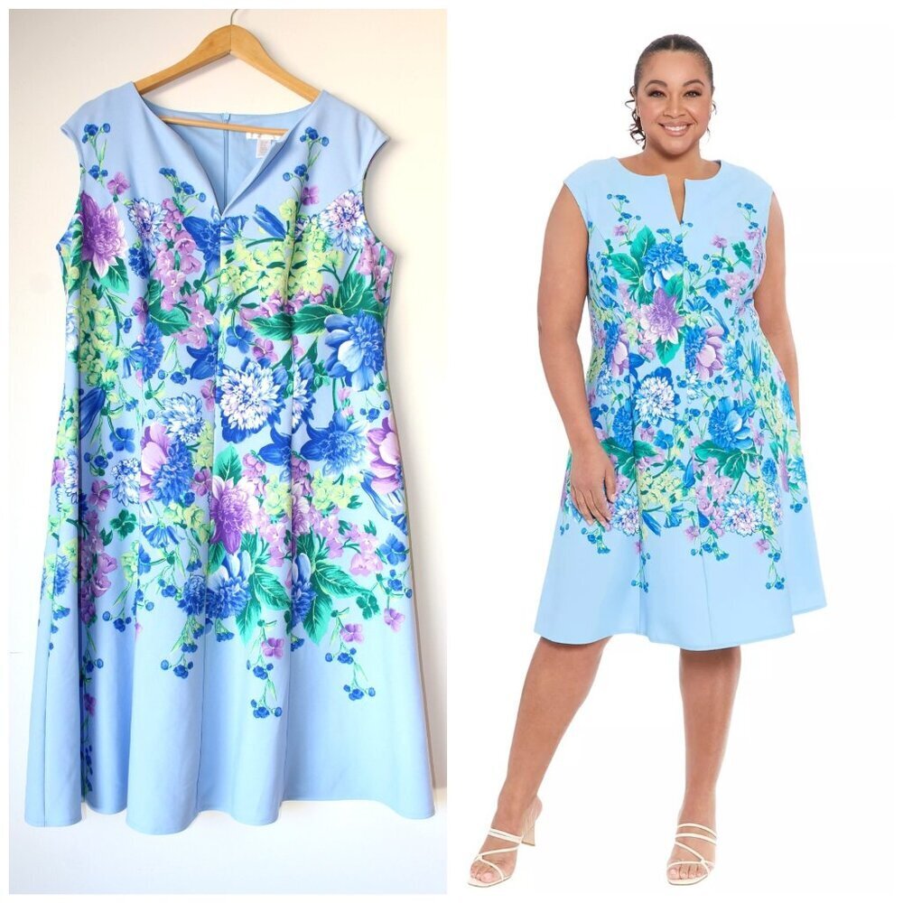 London Times Light Blue Floral Midi Dress
